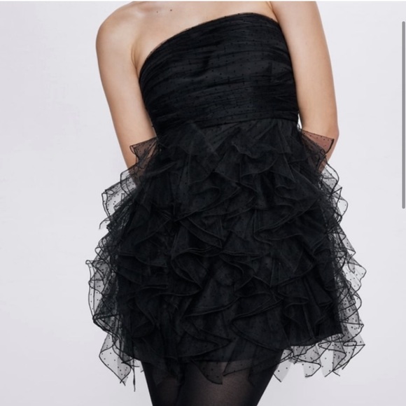 NWOT ZARA STRAPLESS RUFFLED TULLE MINI DRESS - Picture 2 of 10